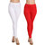 Pranjal Prime Stretch Fit Super Soft Women/Girl's Churidar Length Leggings, Pack of 2, White and Red
