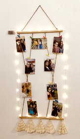 Khush Its Amazing Wooden Hanging Cross 2 Stick Pine  Photo Display Picture Organizer with Wood Clips LED Light