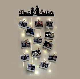 Khush Its Amazing Wooden Hanging Best Ever Sister With LED Light Photo Display Picture Frame Collage Picture Display Org