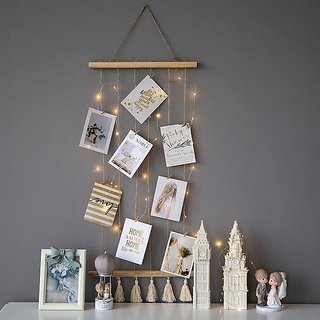 Khush Its Amazing Wooden Hanging Photo Display Picture Frame Collage Picture Display Organizer with Wood Clips LED Light