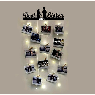 Khush Its Amazing Wooden Hanging Best Ever Sister With LED Light Photo Display Picture Frame Collage Picture Display Org