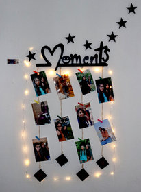 Khush Its Amazing Wooden Moments With Squre Heart Hanging Up down With LED Light Photo Display Picture Frame Collage Pic