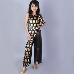 RANJ Kid's Top  Bottom(Cape (one shoulder is bare) with asymmetrical neck line, and flared pants with slit)