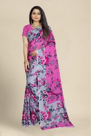 SVB Saree Pink Georgette Printed Saree With Blouse