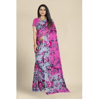 SVB Saree Pink Georgette Printed Saree With Blouse