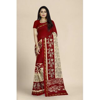 SVB Saree Red Georgette Printed Saree With Blouse