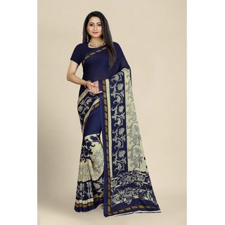 SVB Saree Blue Georgette Printed Saree With Blouse