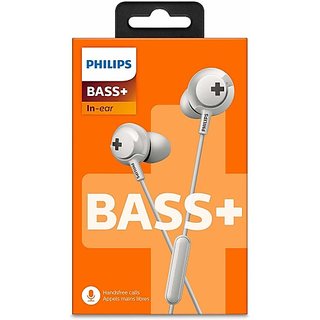 PHILIPS SHE4305WT/27 Bass+ Earphone with Mic Headphone Wired Headset (White, In the Ear).