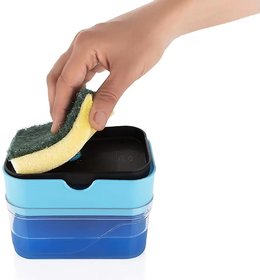 Solomon Premium Quality 2 in 1 Liquid Soap Pump Dispenser for Dishwasher With Sponge Holder 380ml