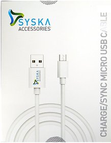 Syska CC10 1.2 m Micro USB Cable (Compatible with All Phones With Micro USB Port, White, One Cable).