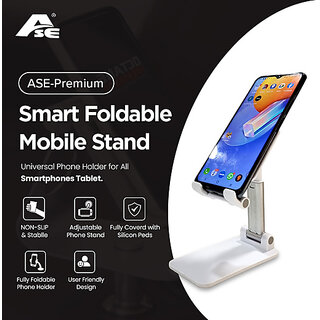 Digibuff Premium Smart Foldable Mobile Stand for Table and Bed, Height Adjustable Universal Phone Holder for All Smartphones Tablet