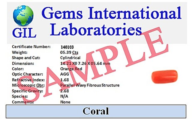 Buy Natural Italian Red Coral / Moonga HGL Certified 10 Ratti / 9 Carat ...