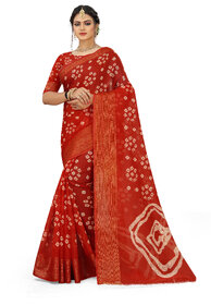 SVB Saree Red Colour Bandhani  Cotton Printed Saree