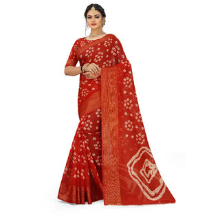 SVB Saree Red Colour Bandhani  Cotton Printed Saree