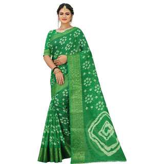 SVB Saree Green Colour Bandhani  Cotton Printed Saree