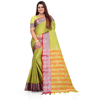 SVB Sarees Lime Yellow Colour Cotton Embellished Saree