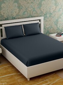 BLACK SOLID 280 TC KING BEDSHEET WITH 2 PILLOW COVERS  BY GHAR AANGAN