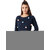 Miss Chase Women's Navy Blue Round Neck Full Sleeve Cotton Solid Boxy Pompom Detailing Crop Top.