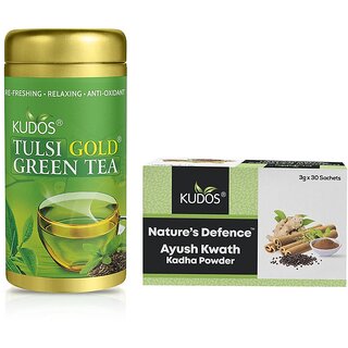 Kudos Ayush Kwath Kadha Powder And Tulsi Green Tea Combo Pack Of 2