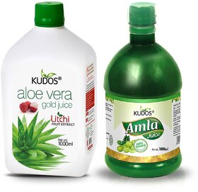 Kudos AoleVera Gold juice (Litchi Flavour) And Amla Ras Combo Pack of 2