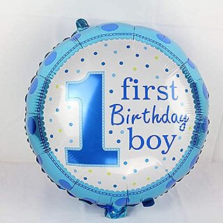 Lalantopparties 1st Happy Birthday Foil Balloon BLue Dot Printed Round 18 inch Multi Pack of 1