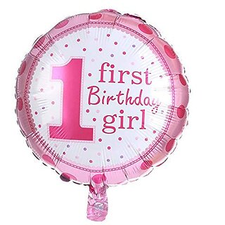 Lalantopparties 1st Happy Birthday Foil Balloon Pink Dot Printed Round 18 inch Multi Pack of 1