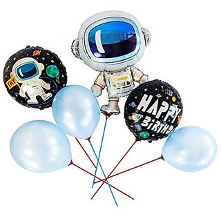 Lalantopparties Out of Space Astronaut Theme Foil Balloon Happy Birthday Balloon Set 5 pc Pack of 1