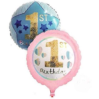 Lalantopparties 1st Happy Birthday Foil Balloon Blue Star Printed Round 18 inch Multi Pack of 1