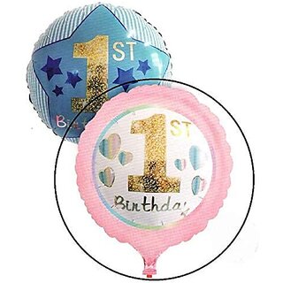 Lalantopparties 1st Happy Birthday Foil Balloon Pink Heart Printed Round 18 inch Multi Pack of 1