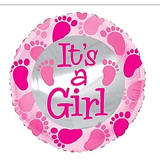 Lalantopparties Its a Girl Printed Foil Balloon Round Pink Feet printed 18 inch Multi pack of 1