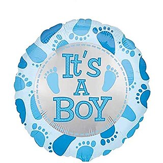 Lalantopparties Its a Boy Printed Foil Balloon Round Blue Feet printed 18 inch Multi pack of 1