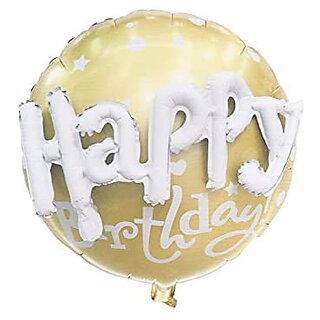 Lalantopparties 3D Happy Birthday Printed Foil Balloon Gold Round shape 26 inch Multi Pack of 1