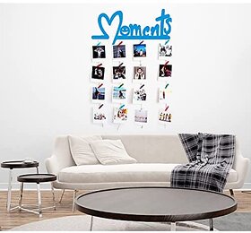 Khush Its Amazing Home Decor Wood Blue Moments Hanging Photo Display, DIY Picture Photo Frame Collage Set Includes Multi colour Clips