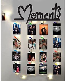 Khush Its Amazing Wood Moments With LED Light Hanging Photo Display, DIY Picture Photo Frame Collage Set Includes Multi colour Clips, Wall Mount