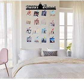 Khush Its Amazing Wood Moments Hanging Photo Display, DIY Picture Photo Frame Collage Set Includes Multi colour Clips (Happy Birthday)