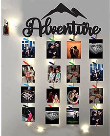Khush Its Amazing Home Decor Wood Adventure With LED Light Hanging Photo Display, DIY Picture Photo Frame Collage Set Includes Multi colour Clips