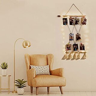 Khush Its Amazing Wood 2 Stick Pine Hanging Photo Display, DIY Picture Photo Frame Collage Set Includes Multi colour Clips (Multi Cross 2 Stick Pine)