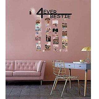 Khush Its Amazing Home Decor Wood 4 Ever Bestie With LED Light Hanging Photo Display, DIY Picture Photo Frame Collage Set Includes Multi colour Clips