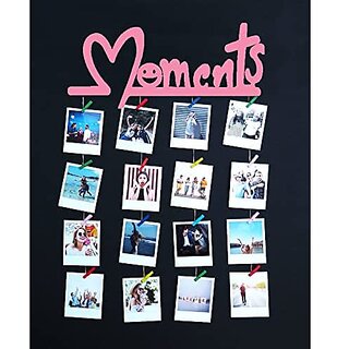 Khush Its Amazing Wood Pink Moments Hanging Photo Display, DIY Picture Photo Frame Collage Set Includes Multi colour Clips