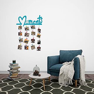 Khush Its Amazing Home Decor Wood Cyne Blue Moments Picture Photo Frame for Wall Decor Photos Artworks Prints Multi Pictures Organizer & Hanging Display Frames with Wood Clips