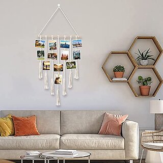 Khush Its Amazing Home Decor Wall Hanging Hand Made Photo Display VII (7) Cotton Rope,Multi Wood Clips,KWH017,Rope
