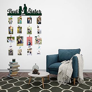 Khush Its Amazing Home Decor Wood Dark Green Best Ever Sister Picture Photo Frame for Wall Decor Photos Artworks Prints Multi Pictures Organizer & Hanging Display Frames with Wood Clips