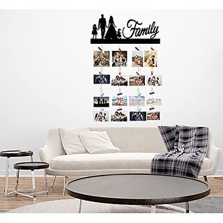 Khush Its Amazing Wood Moments Hanging Photo Display, DIY Picture Photo Frame Collage Set Includes Multi colour Clips (Black Family)