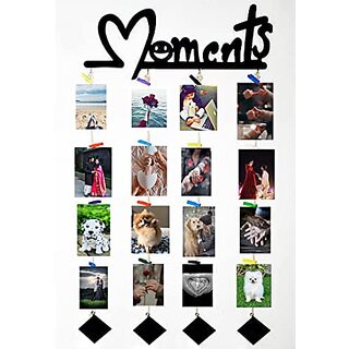 Khush Its Amazing Wood Moments With Heart Hanging Photo Display, DIY Picture Photo Frame Collage Set Includes Multi colour Clips (Moments With Squre)