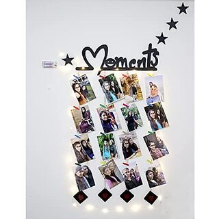 Khush Its Amazing Home Decor Wood Moments 4 Star With Squre Heart Hanging Up Down LED Light Hanging Photo Display, DIY Picture Photo Frame Collage Set Includes Multi colour Clips