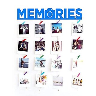 Khush Its Amazing Home Decor Wood Blue Memories Hanging Photo Display, DIY Picture Photo Frame Collage Set Includes Multi colour Clips
