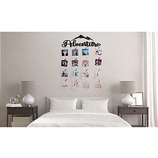 Khush Its Amazing Wood Adventure Hanging Photo Display, DIY Picture Photo Frame Collage Set Includes Multi colour Clips