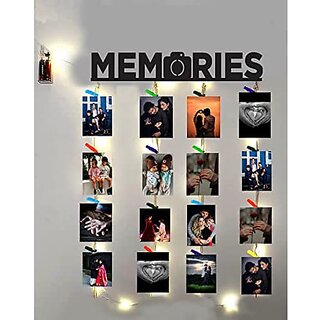 Khush Its Amazing Home Decor Wood Memories With LED Light Hanging Photo Display, DIY Picture Photo Frame Collage Set Includes Multi colour Clips