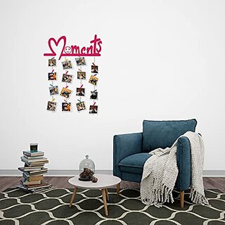 Khush Its Amazing Wood Home Decor Dark Pink Moments Picture Photo Frame for Wall Decor Photos Artworks Prints Multi Pictures Organizer & Hanging Display Frames with Wood Clips