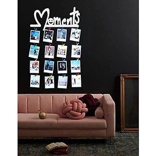 Khush Its Amazing Home Decor Wood White Moments Hanging Photo Display, DIY Picture Photo Frame Collage Set Includes Multi colour Clips